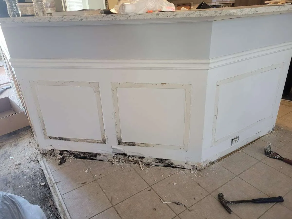 Water damage and mold on kitchen during Burst Pipe Cleanup in Dana Point